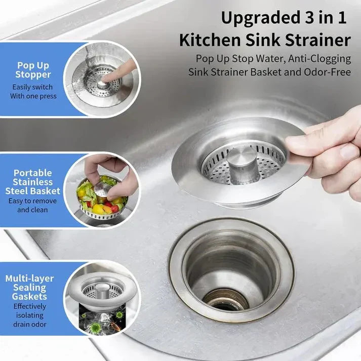 The 3-in-1 Sink Strainer - Never Touch Sink Gunk Again + 50% OFF