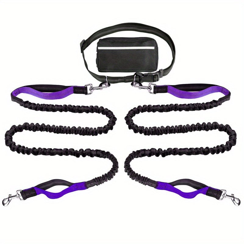 Hands-Free Dog Leash with Zipper Pouch - Shock-Absorbing Bungee & Adjustable Waist Belt - 50% OFF