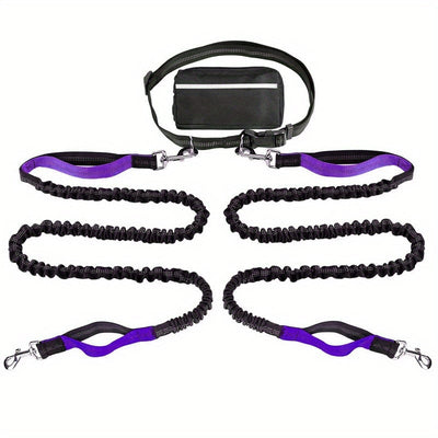 Hands-Free Dog Leash with Zipper Pouch - Shock-Absorbing Bungee & Adjustable Waist Belt - 50% OFF