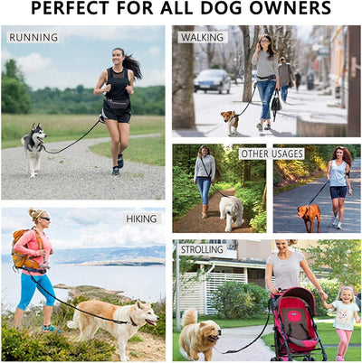 Hands-Free Dog Leash with Zipper Pouch - Shock-Absorbing Bungee & Adjustable Waist Belt - 50% OFF