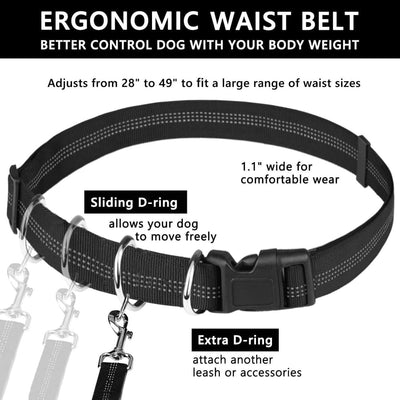 Hands-Free Dog Leash with Zipper Pouch - Shock-Absorbing Bungee & Adjustable Waist Belt - 50% OFF