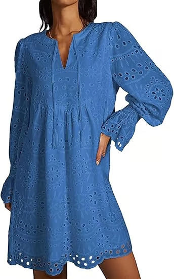 Casual Eyelet Lace Dress – Embroidered Midi Dress – 50% OFF