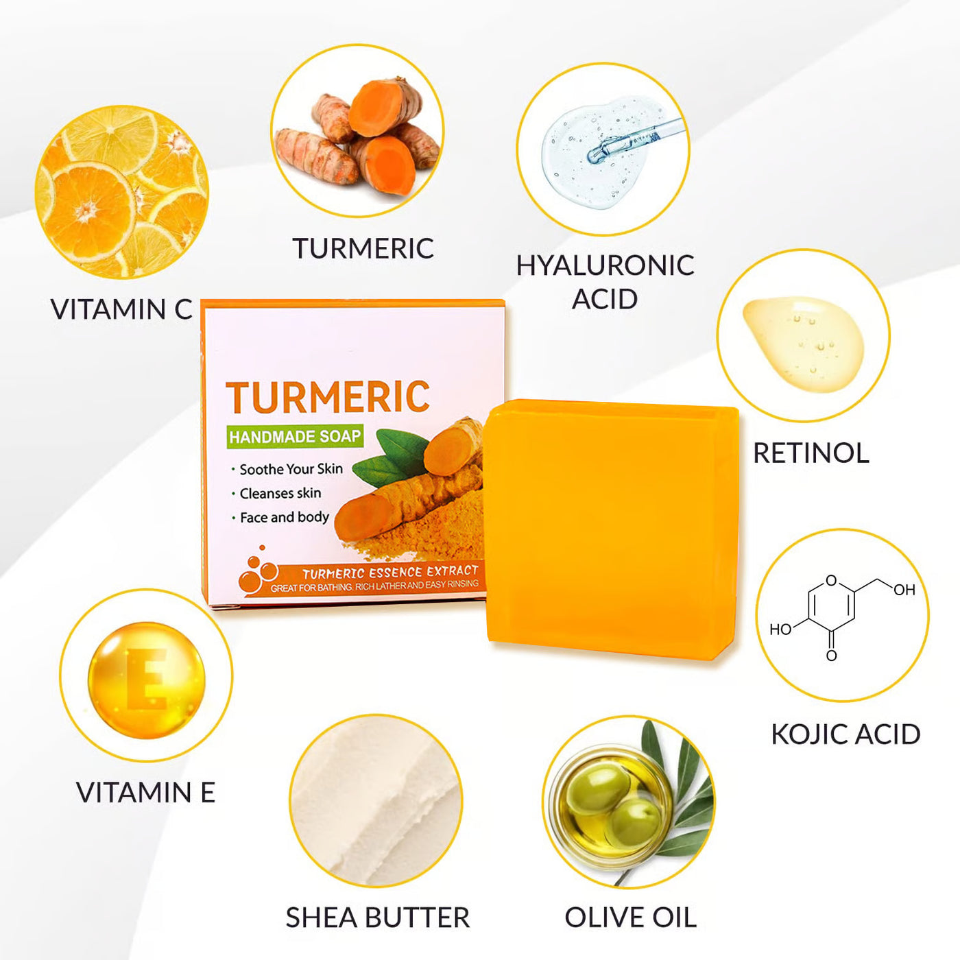 Turmeric & Kojic Acid Brightening Soap - Natural Exfoliating Bar for Body & Face - 1+1 FREE