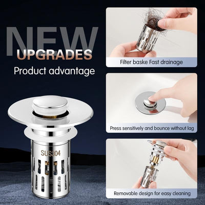 Universal Stainless Steel Drain Strainer - Anti-Clog Sink Stopper Fits 99% of Sink Holes - 50% OFF
