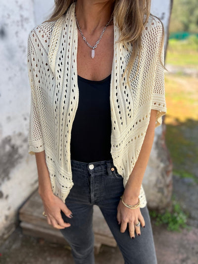 Hollow Half Sleeve Cardigan - Lightweight Chic Layer - 50% OFF