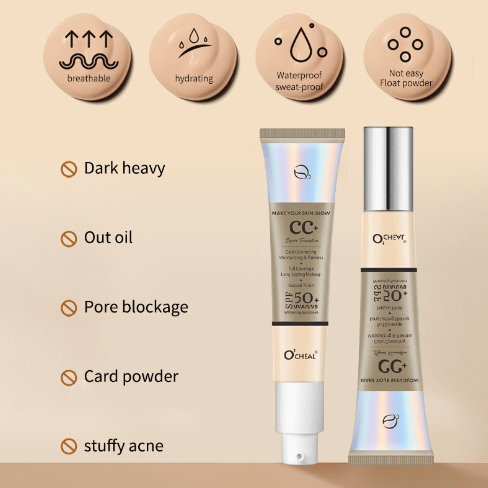 Brush Foundation SPF 50+ Protection – Built-In Applicator Flawless Coverage - 1+1 FREE