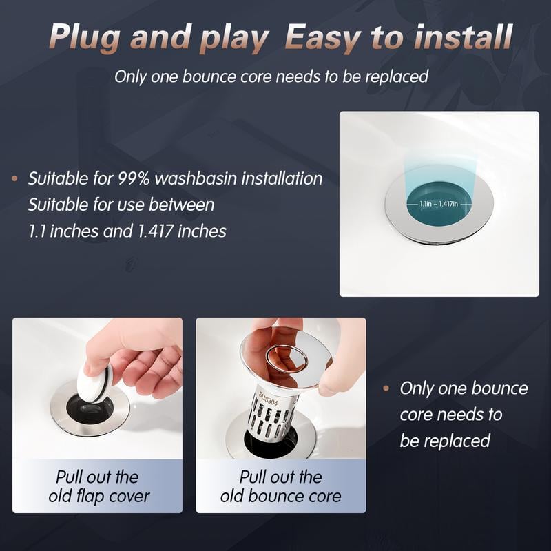 Universal Stainless Steel Drain Strainer - Anti-Clog Sink Stopper Fits 99% of Sink Holes - 50% OFF