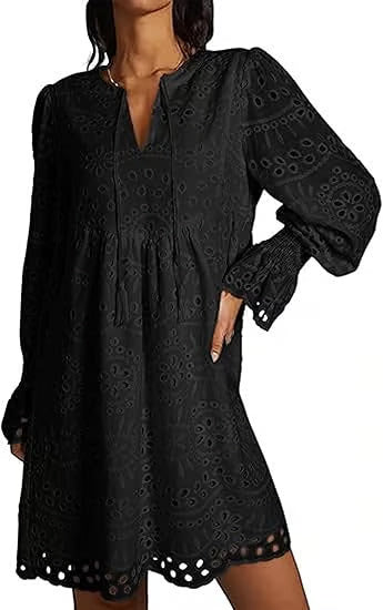 Casual Eyelet Lace Dress – Embroidered Midi Dress – 50% OFF