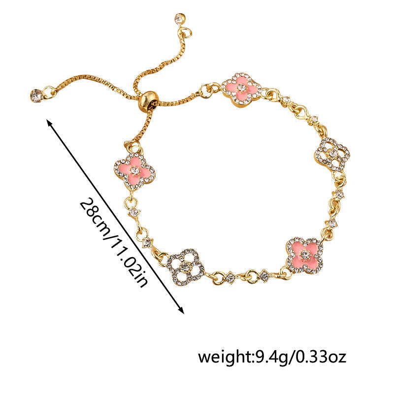 Cherry Blossom Four-Leaf Clover Bracelet – Dainty Diamond-Inspired Charm Jewelry - 50% OFF