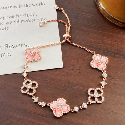 Cherry Blossom Four-Leaf Clover Bracelet – Dainty Diamond-Inspired Charm Jewelry - 50% OFF