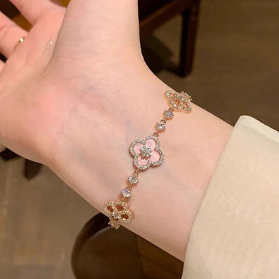 Cherry Blossom Four-Leaf Clover Bracelet – Dainty Diamond-Inspired Charm Jewelry - 50% OFF