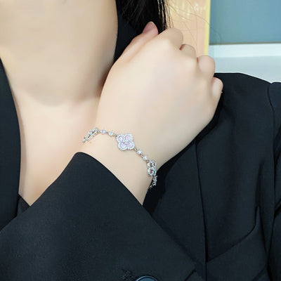 Cherry Blossom Four-Leaf Clover Bracelet – Dainty Diamond-Inspired Charm Jewelry - 50% OFF