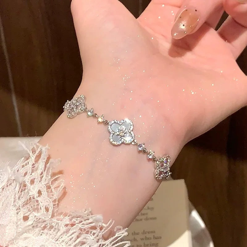 Cherry Blossom Four-Leaf Clover Bracelet – Dainty Diamond-Inspired Charm Jewelry - 50% OFF