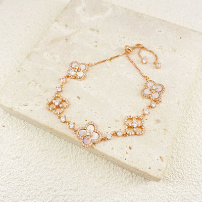 Cherry Blossom Four-Leaf Clover Bracelet – Dainty Diamond-Inspired Charm Jewelry - 50% OFF