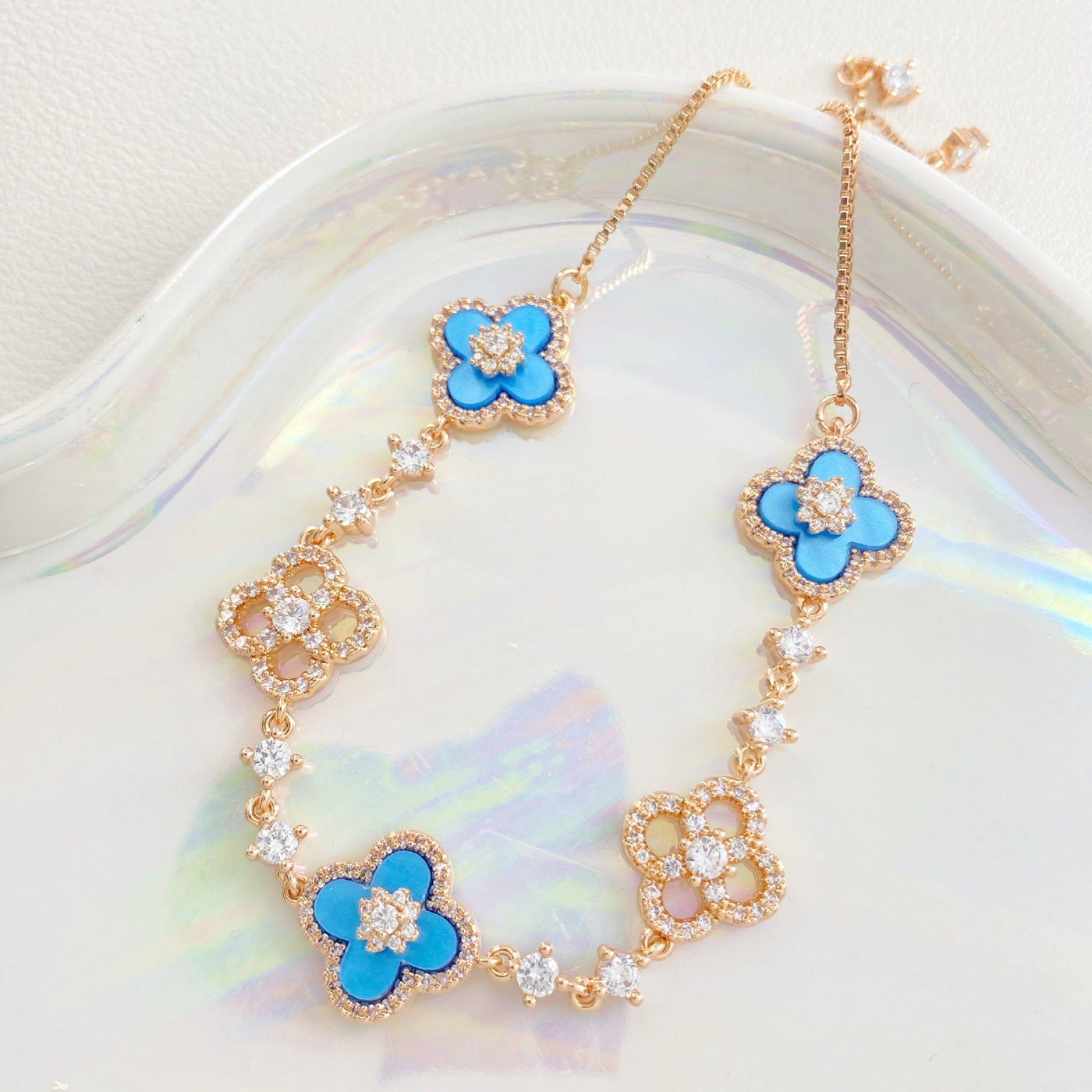 Cherry Blossom Four-Leaf Clover Bracelet – Dainty Diamond-Inspired Charm Jewelry - 50% OFF