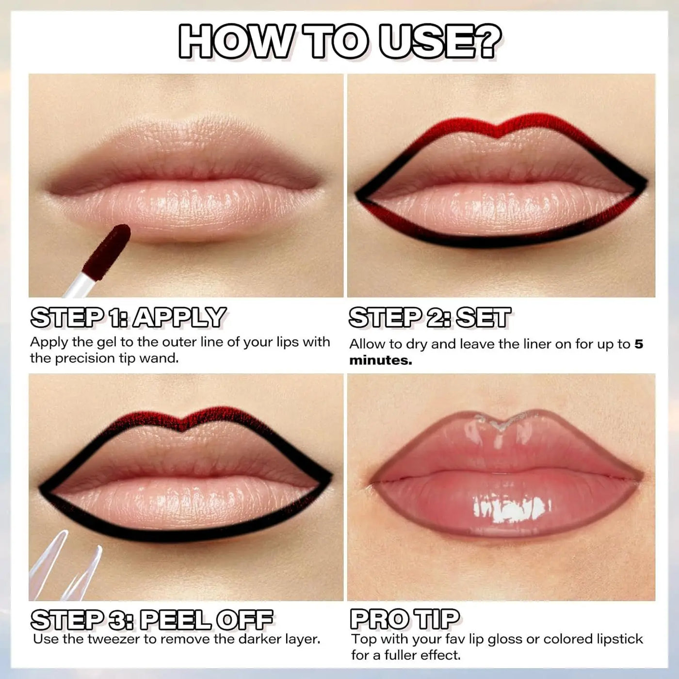 Peel-Off Matte Lip Liner & Tint – Waterproof & Hydrating 6 Rich Shades - 50% OFF