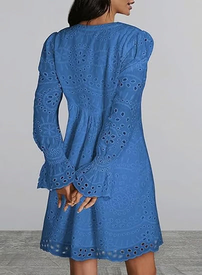 Casual Eyelet Lace Dress – Embroidered Midi Dress – 50% OFF
