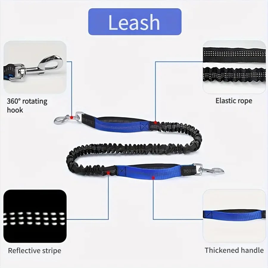 Hands-Free Dog Leash with Zipper Pouch - Shock-Absorbing Bungee & Adjustable Waist Belt - 50% OFF