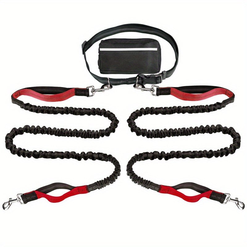 Hands-Free Dog Leash with Zipper Pouch - Shock-Absorbing Bungee & Adjustable Waist Belt - 50% OFF