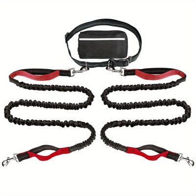 Hands-Free Dog Leash with Zipper Pouch - Shock-Absorbing Bungee & Adjustable Waist Belt - 50% OFF