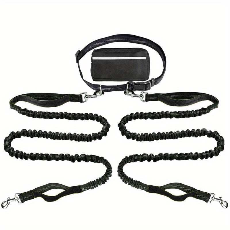 Hands-Free Dog Leash with Zipper Pouch - Shock-Absorbing Bungee & Adjustable Waist Belt - 50% OFF
