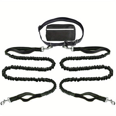 Hands-Free Dog Leash with Zipper Pouch - Shock-Absorbing Bungee & Adjustable Waist Belt - 50% OFF