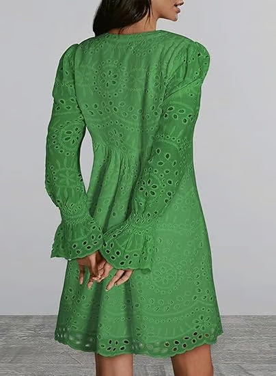 Casual Eyelet Lace Dress – Embroidered Midi Dress – 50% OFF